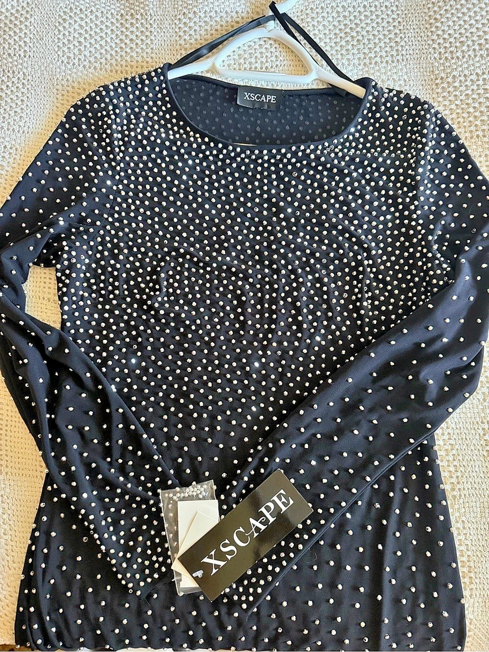 NWT | XSCAPE Black Embellished Long Sleeve Mini Dress ~ Black & Silver